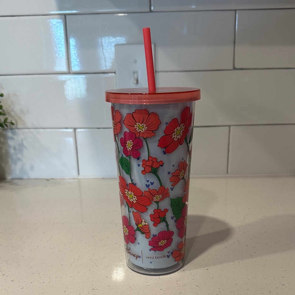 Vera Bradley and Disney Coral Red Floral Tumbler with Straw